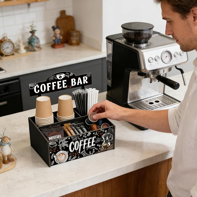 Coffee Bar Organizer Wooden Coffee Station Organizer - Image 7