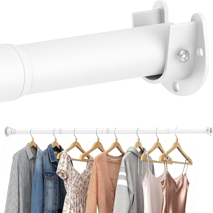 Heavy Duty Closet Rod, Adjustable 17-74 in, 1.3" Diameter | White, Suitable by DwelSpire