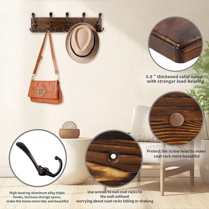 2 Pack Coat Rack Wall Mount 16.8'' Rustic Hat Rack - Image 5