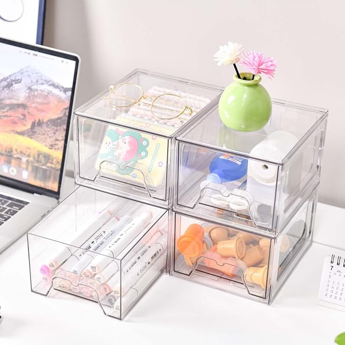 4 Pack Stackable Makeup Organizer, 4.4'' Tall Acrylic Bathroom Makeup Organizer - Image 6