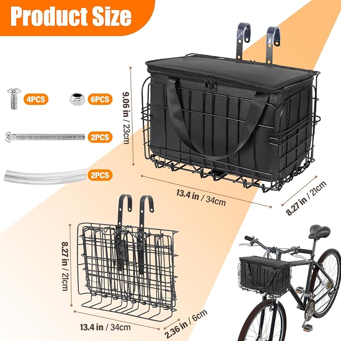 HOMEE Folding Rear Bike Basket Wire Mesh Fold-Up Detachable Front Bag Rear | - Image 2