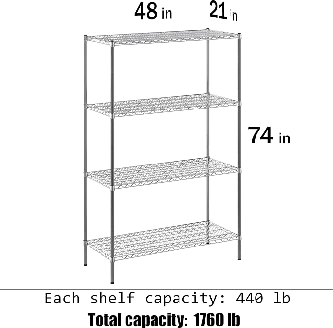 21" Deep x 48" Wide x 74" Height Wire Shelving Kit | 4-Tier | NSF Commercial - Image 3