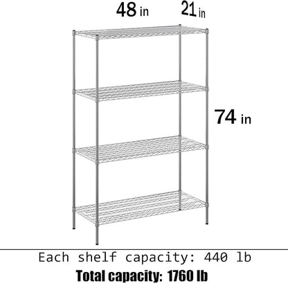 21" Deep x 48" Wide x 74" Height Wire Shelving Kit | 4-Tier | NSF Commercial - Image 3
