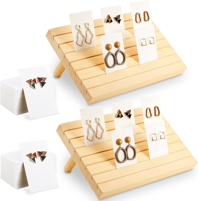 Marsui 62 Pcs Wood Earring Display Stand Earring Card Display 2 Sets of Holder by Marsui