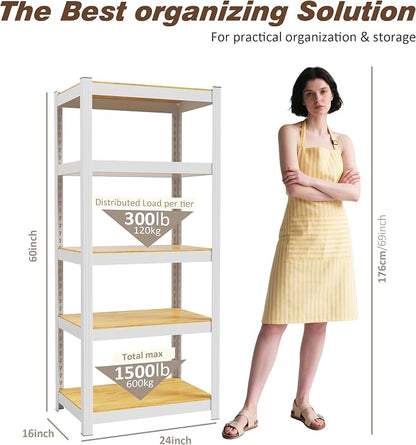 5 Tier Storage Shelves White Metal Garage Shelving 24"W x 16"D x 60"H | Heavy - Image 2