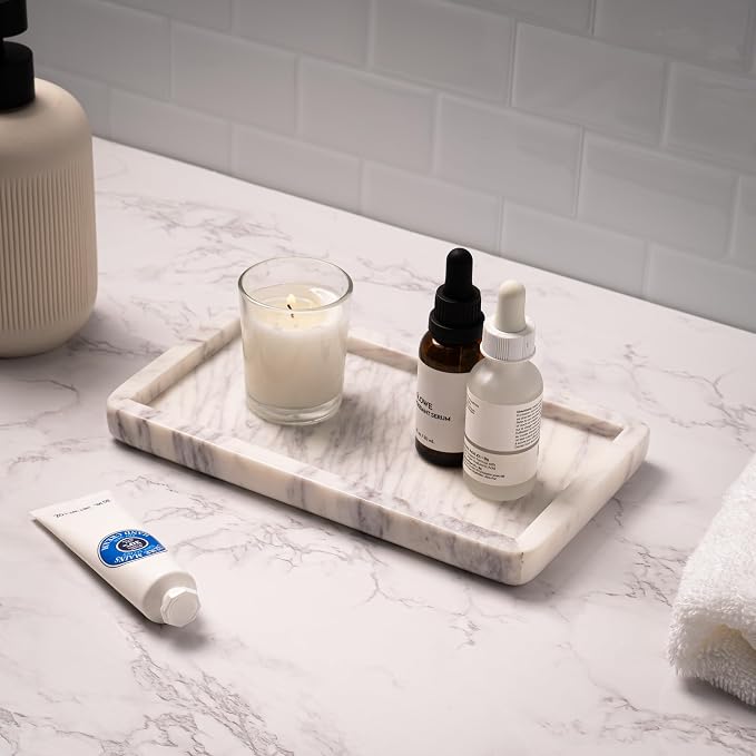 Cork & Mill Marble Tray for Bathroom Countertop, Kitchen Counter, or Catchall - Image 2