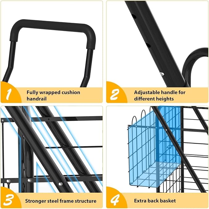 Shopping Cart for Groceries, Folding Utility Cart - Image 6