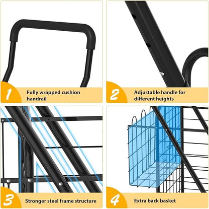 Shopping Cart for Groceries, Folding Utility Cart - Image 6