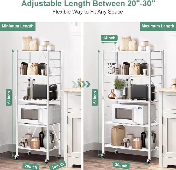 Himix 5 Tier Foldable Storage Shelves, Expandable Folding Pantry Shelf - Image 2