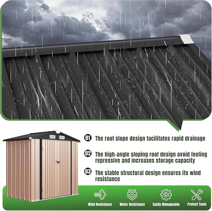 Aoxun 6'x4' Outdoor Metal Storage Shed - Image 3
