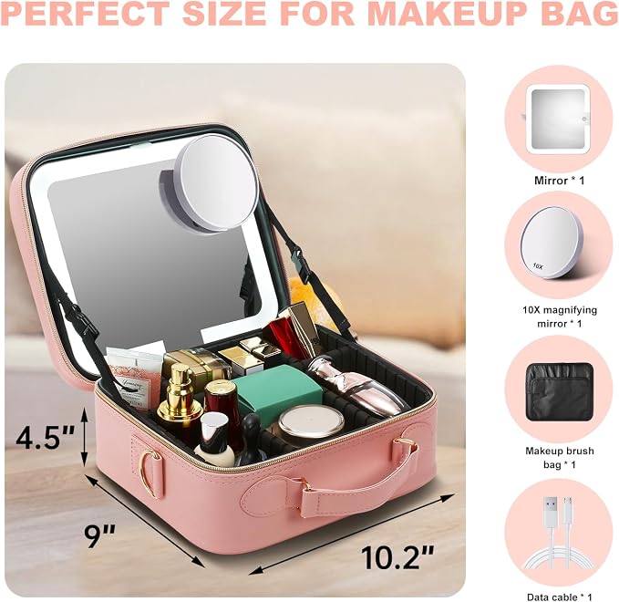Mocado Travel Makeup Bag with LED Lighted Mirror, Travel Makeup Organizer - Image 7