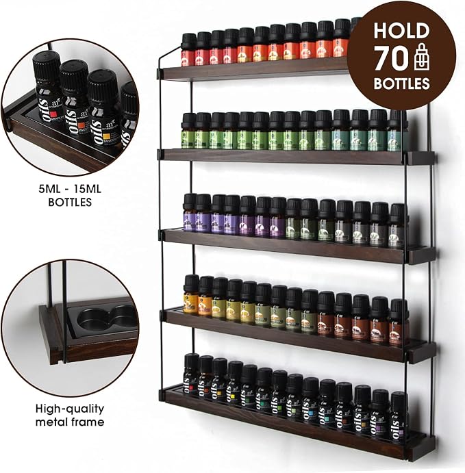 J JACKCUBE DESIGN Essential Oils Display Shelves Wall Mount Black Metal and Wood - Image 5