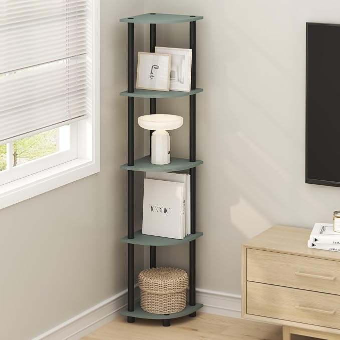 Furinno Turn-N-Tube Corner Shelf, 5-Tier Corner Bookshelf, Open Storage Shelves - Image 2