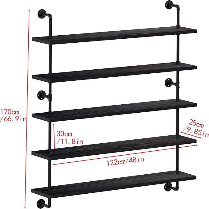 HDDFER Floating Shelves for Wall Bookshelf Industrial Pipe Shelving Shelves 48 - Image 2