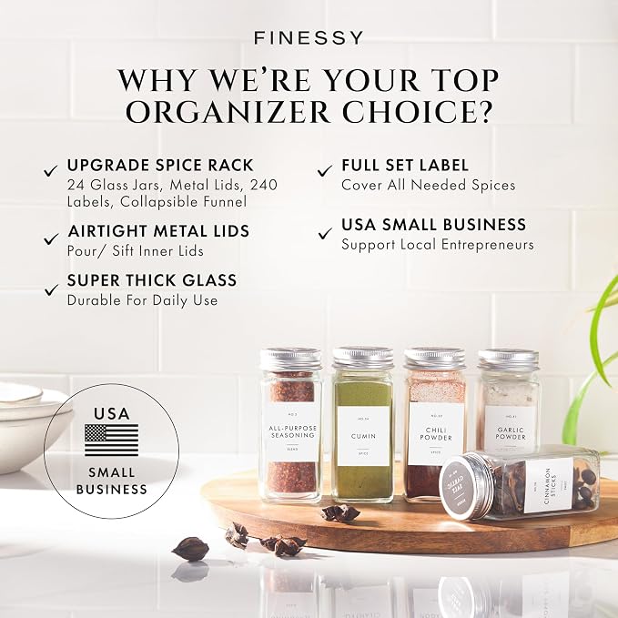 Glass Spice Jars with Labels with Metal Lids and Shakers Minimalist 24 Pack Set - Image 2