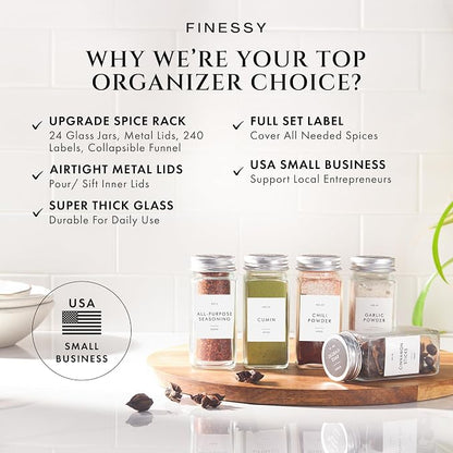 Glass Spice Jars with Labels with Metal Lids and Shakers Minimalist 24 Pack Set - Image 2