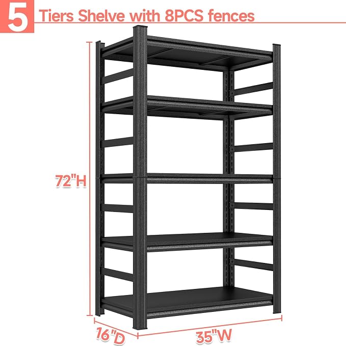 Garage Storage Shelves, 5 Tier Shelving Unit, 40 inch Wide, 18” Deep, 78” Tall - Image 3