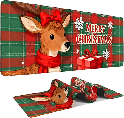 Merry Christmas-Elk Gaming Mouse Pad 31.5"x11.8"Desk Mat Anti-Slip Rubber Base by ANNAQUEEN