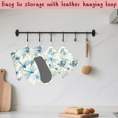 Vintage Dragonfly Silicone Oven Mitts and Pot Holders, Flower Plant - Image 5