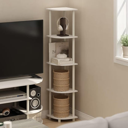 Furinno Turn-N-Tube Corner Shelf, 5-Tier Corner Bookshelf, Open Storage Shelves - Image 2