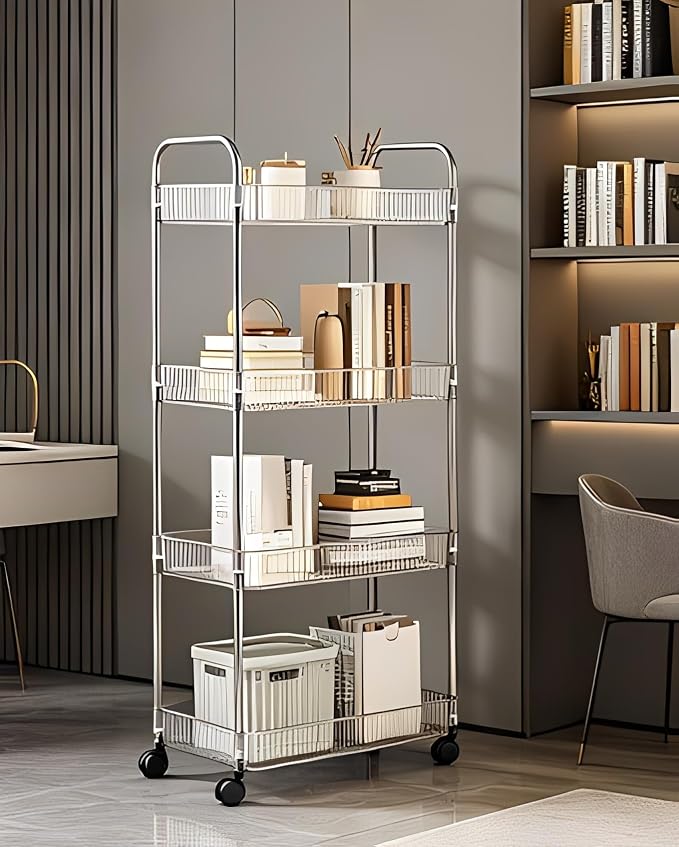 Sooyee Clear 4-Tier Plastic Rolling Utility Cart - Image 3