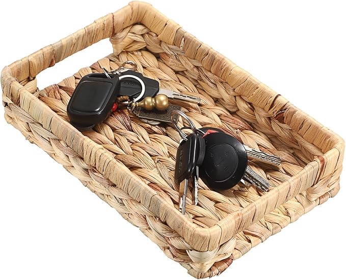 Hipiwe Small Keys Basket for Entryway Table Decorative Wicker Basket Tray Woven by Hipiwe