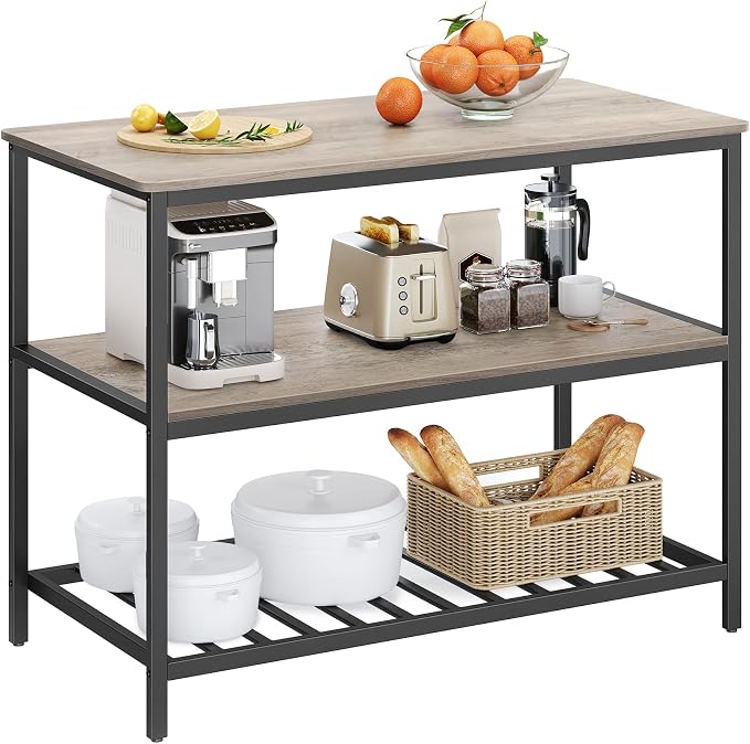 VASAGLE Kitchen Island with 3 Shelves, 47.2 Inches Width Kitchen Shelf with by VASAGLEbySONGMICSHOME