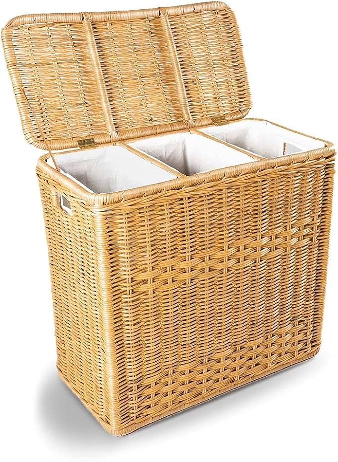 The Basket Lady 3-Compartment Wicker Laundry Sorter Hamper, 30 in L x 15 in W x by TheBasketLady