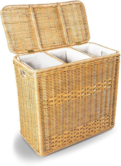 The Basket Lady 3-Compartment Wicker Laundry Sorter Hamper, 30 in L x 15 in W x by TheBasketLady