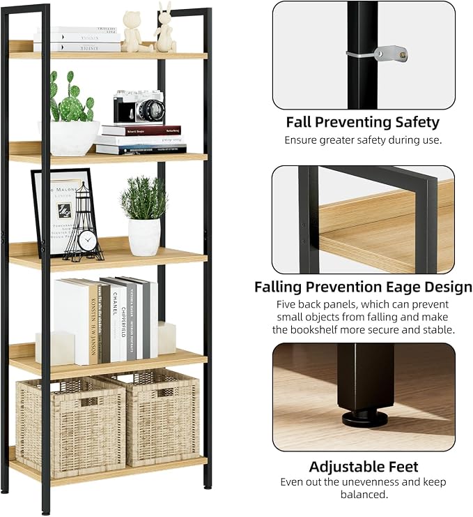 NUMENN Bookshelf, 5 Tier Bookshelves, Home Office Bookcase Shelf Storage - Image 6