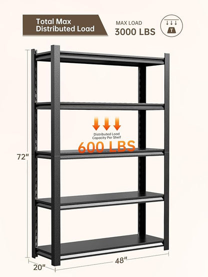 JHYKHG 72" H Storage Shelves, 5-Tier Heavy Duty Garage Shelving, Adjustable - Image 3