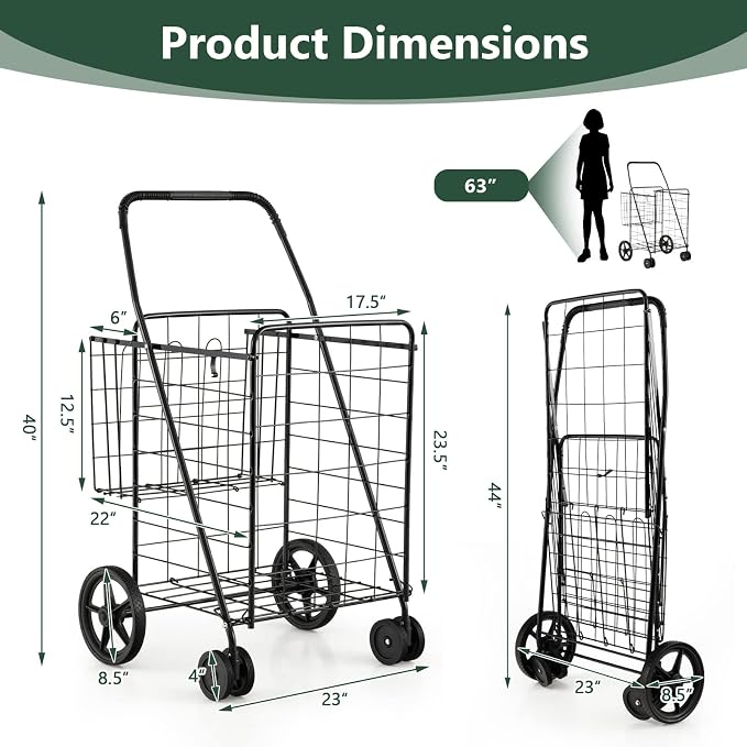 Goplus Jumbo Folding Shopping Cart - Image 6