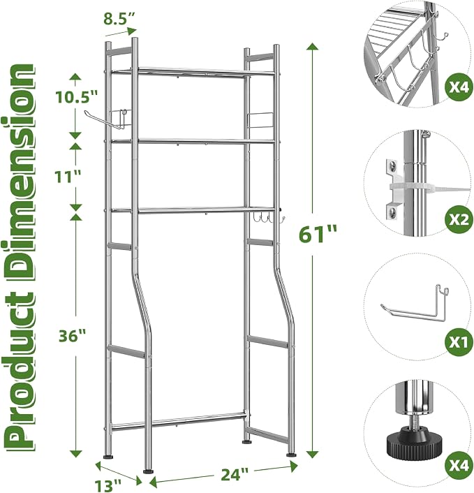 Simple Trending 3 Tier Over The Toilet Rack, Bathroom Shelves - Image 2