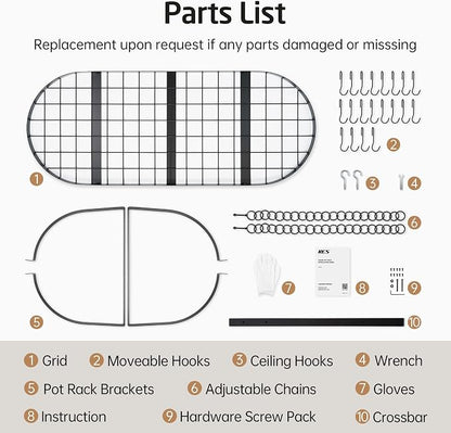 KES 48 Inch Large Hanging Pot Rack, Heavy Duty Oval Pot and Pan Hanging Rack - Image 9