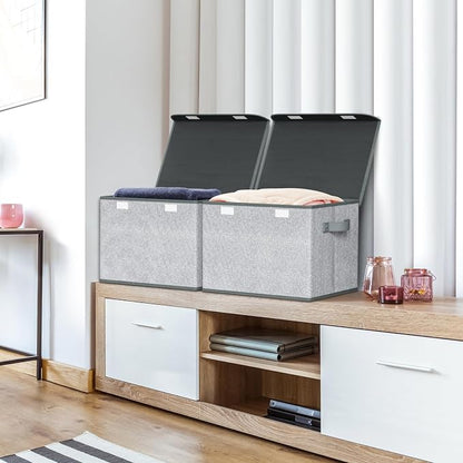 Univivi Storage Bins with Lids Large Collapsible Stackable Fabric Storage Boxes - Image 5