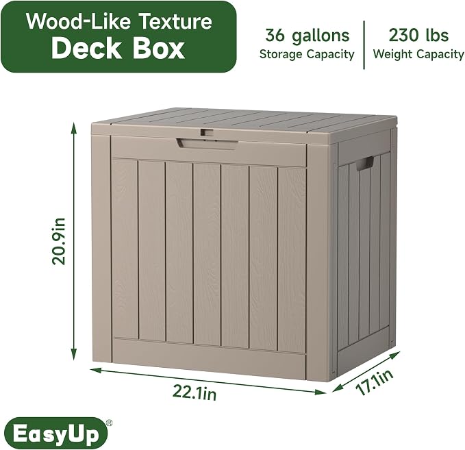 EasyUp 39 Gallon Outdoor Storage Box Waterproof, Resin Outdoor Deck Box - Image 2