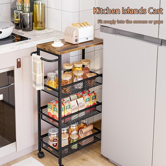 AZERPIAN Slim Rolling Cart 4 Tier Narrow Storage Cart on Wheels - Image 2