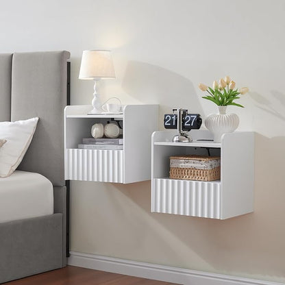 Modern Fluted Floating Nightstand Wall Mounted Set of 2- Bedside Table by BuildHom
