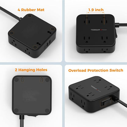 Surge Protector Power Strip, TESSAN 5 FT Black Flat Extension Cord - Image 7