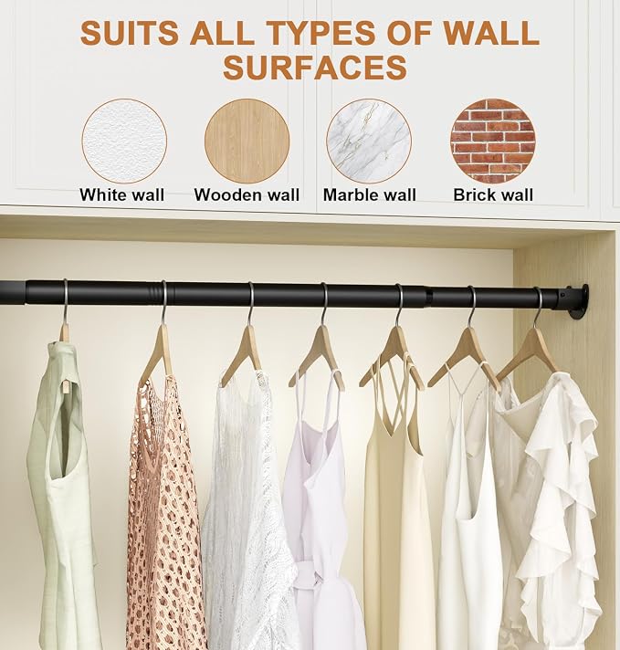 Closet Rods for Hanging Clothes, 16 to 74 Inch Stepless Adjustable Closet Rod - Image 6