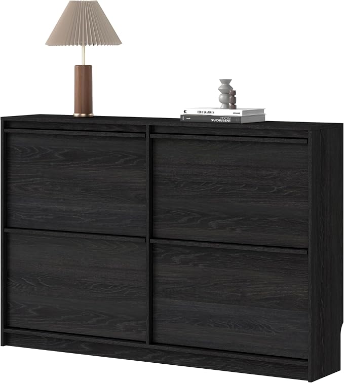 Shoe Cabinet with 4 Flip Drawers, Modern Narrow Shoe Storage Cabinet Organizer - Image 7