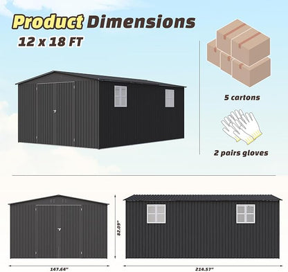 12x18 FT Outdoor Storage Shed, Metal Garden Shed - Image 2