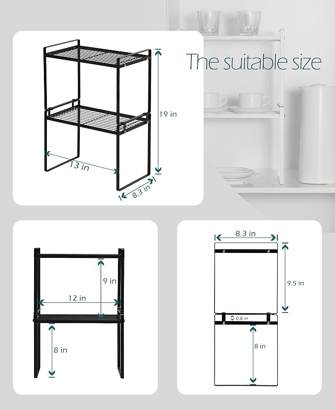 2pk Kitchen Cabinet Shelf Counter Organizer Rack Pantry Storage Bathroom - Image 3