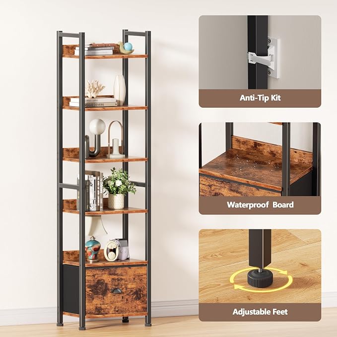 Furologee 6 Tier Bookshelf, Tall Shelf - Image 5