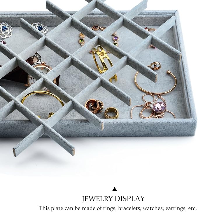 Oirlv 24 Grid Ice Velvet Jewelry Drawer Organizer Tray Stackable Jewelry Trays - Image 8