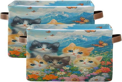 Cute Cats Colorful Flower Mountain Storage Bins Box Foldable Shelf Basket by Unknown