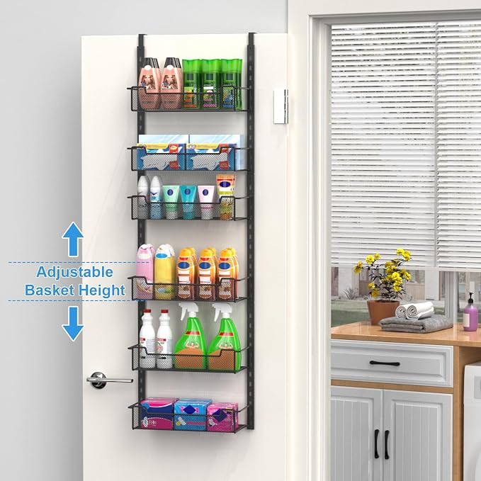12.3" W Narrow Over the Door Pantry Organizer, 6-Tier Over the Door Organizer - Image 2