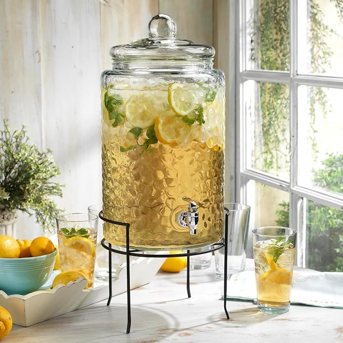 HC Classic Hammered Glass Ice Cold Beverage Drink Dispenser - Image 2