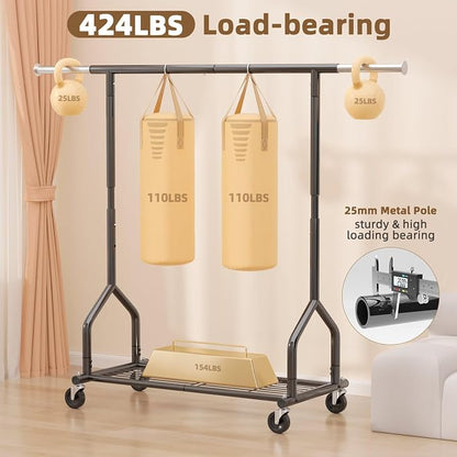 EAGMAK Heavy Duty Clothes Rack Load 424 LBS, Rolling Clothing Rack - Image 2