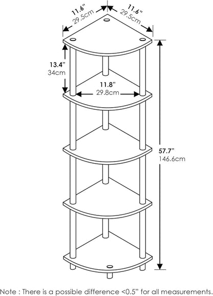Furinno TURN-N-TUBE Corner Shelf Set of 2, 5-Tier Corner Bookshelf, Open - Image 2